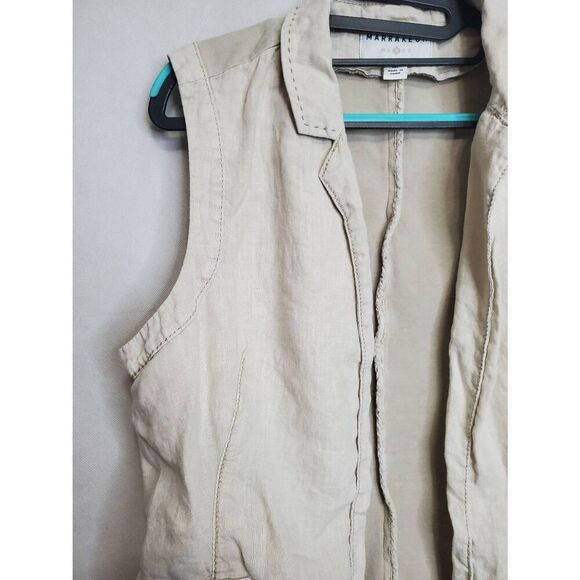 Marrakech Open Front Cream Linen Vest Minimalist Coastal Normcore Capsule - Picture 3 of 8